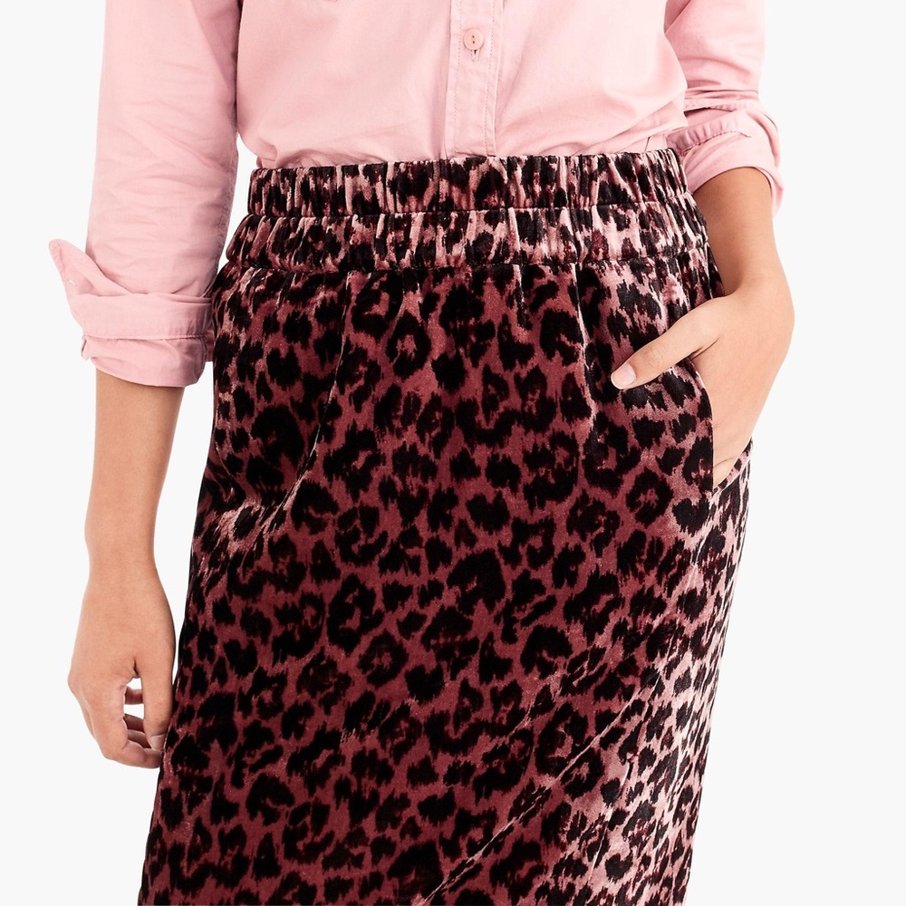 J. Crew rose leopard velvet skirt